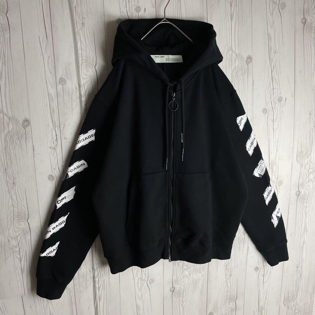 Off-White Back Printed Cross Arrow Logo Zip Hoodie Black XL
