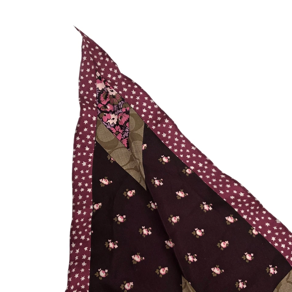 Шарф Coach цветочный пэчворк звезда бордовый розовый оливковый 37x18"" - Изображение 3 из 4