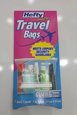 NEW Hefty One Zip Travel Airline 7-Count Quart Clear Bags Security Liquids