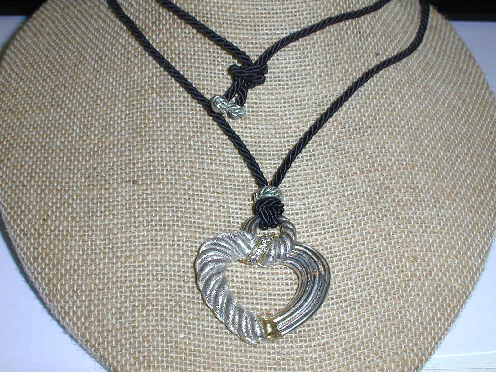 Judith Ripka Large Sterling Gold Cz Open Textured Heart Pendant On Silk Chain!