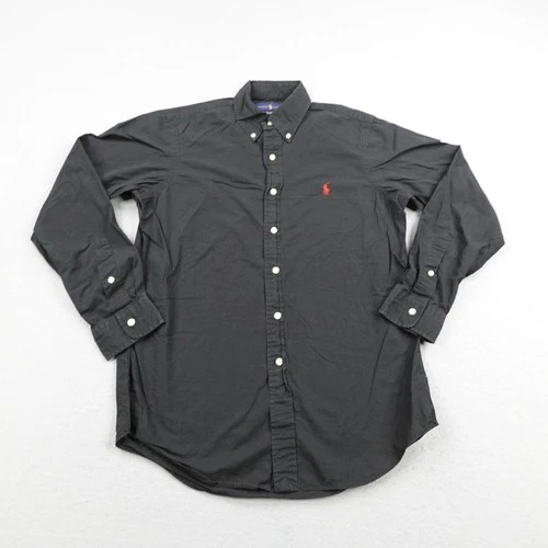 Ralph Lauren Shirt Mens Small Black Stretch Button Up Long Sleeve Red Pony Logo