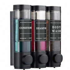 Shower Soap Dispenser Wall Mounted No Drill 300ml Chrome 3pc