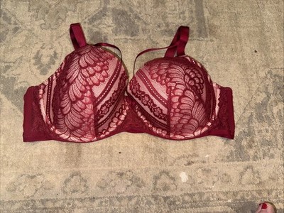 Adore Me 42DDD Pushup Bra Lace Maroon Red Floral Lace Underwire