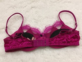 Vtg AGENT PROVOCATEUR PADDING ADDED Bra SILK SATIN Lace CUTOUT 34B Fuchsia Bow