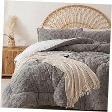 Fluffy Comforter Set Winter Fleece Comforter Ultra Soft  Extra Queen Grey