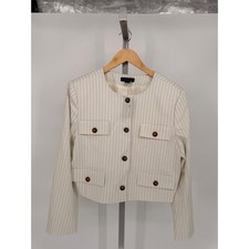 Ann Taylor Womens Ivory Pinstripe Cropped Jacket Button Front Blazer Size 12 NEW