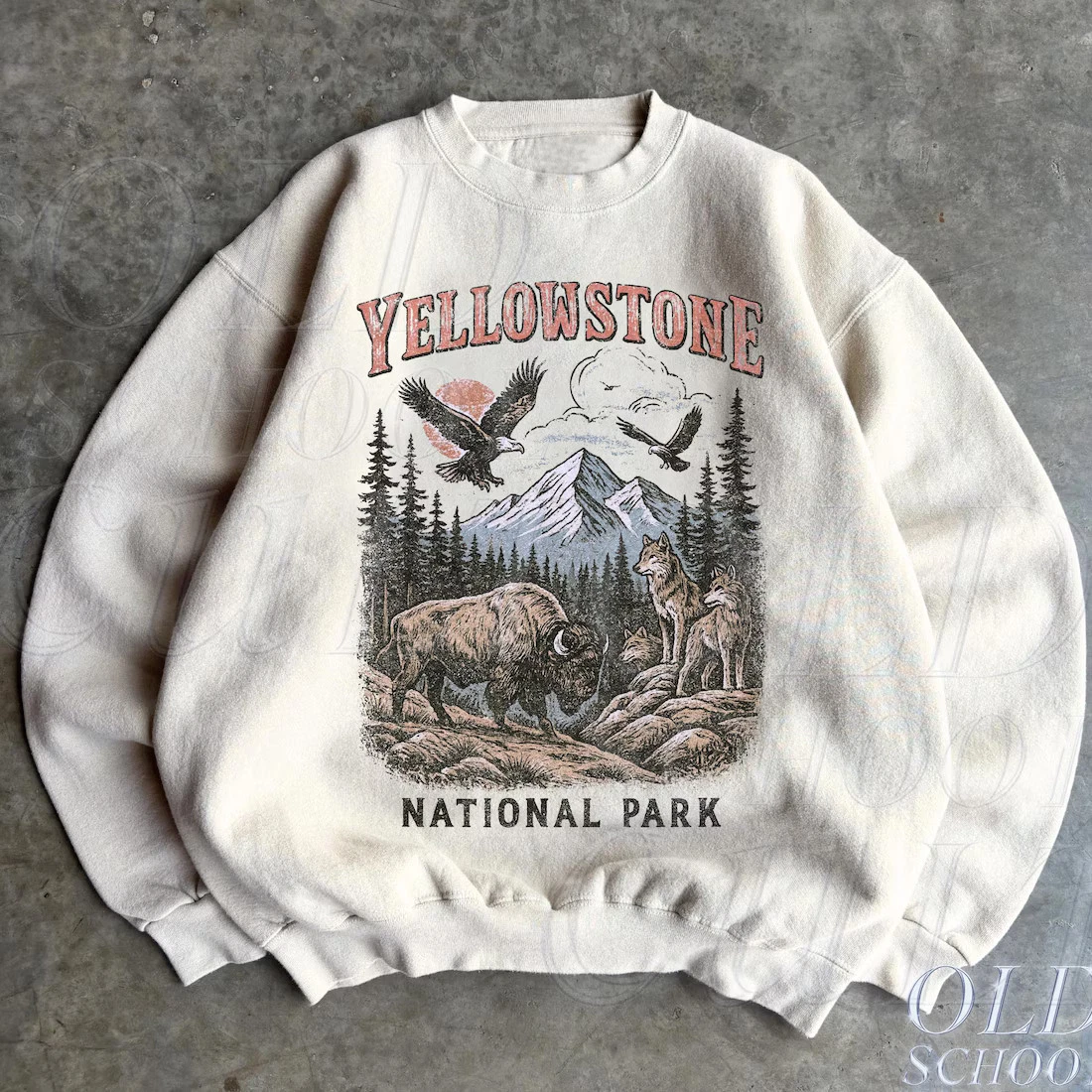 Retro Yell0wstone Park Sweatshirt, Vintage 90s Bison Eagle 