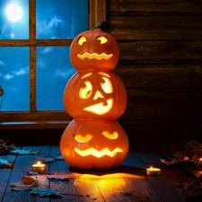 Halloween Light Up Pumpkin Lantern 15" 3 Tier Design Waterproof ETL Certified