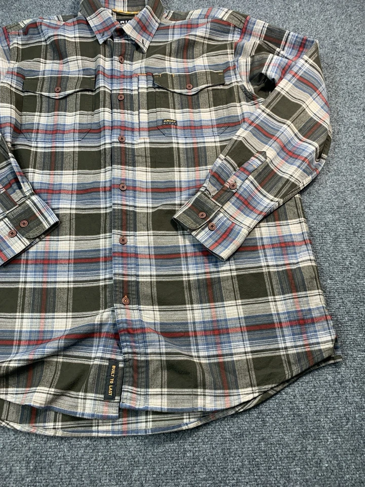 Ariat Shirt Mens Large Multi-Color Plaid Long Sleeve Button Up Rebar Flannel - Image 3 of 4