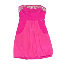 GUESS Hot Pink Strapless Studded Bubble Hem Mini Dress Size 7 Y2k VTg