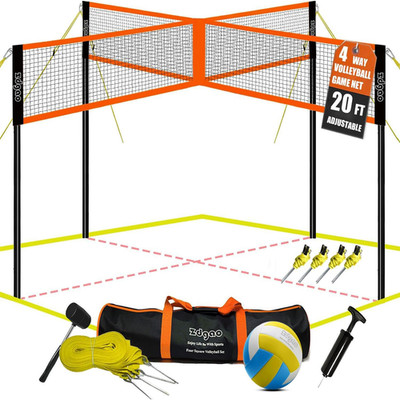 Zdgao 4-Way Volleyball And Badminton Net Combo Game Set - 20Ft X20Ft Adjustable