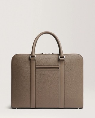 Carl Friedrik Palissy Single Zip Briefcase   Taupe Grained Leather
