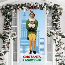 Buddy The Elf Christmas Door Cover, Omg Santa I Know Him Porch Sign for Outdo...