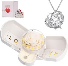 Preserved Real White Rose with Necklace Forever Flowers Rose Valentines Day Gift