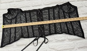 Sheer Bustier Corset Top L Lace Up Rhinestone Shimmery Lingerie Boned Push Up