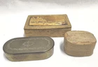 3 Wooden Brass Chip Boxes Circa 1900 13*8-6.5*5-11*5.5cm Probably For Tobacco Excellent