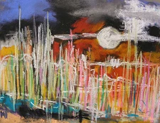 ORIGINAL  MOON  Landscape Pastel Painting JMW  art JOHN WILLIAMS Expressionism