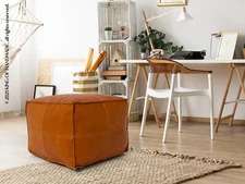 STUFFED Moroccan Handmade Genuine Leather Boho Pouf Ottoman Footstool Pouffe