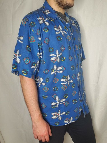 Vintage 90s BAYOU SPORT Colorful Beach XLarge Blue Short Sleeve Button Front EUC - Picture 3 of 5