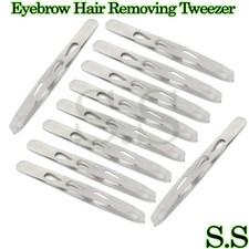 10  Tweezer Silver Slanted Tip Eyebrow Hair Removing Beauty Instrument