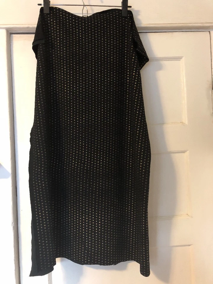 1 Yard Of Crepe Stretch Fabric Black With Bronze Metallic Polka Dots 35” X 45” - Image 2 of 4