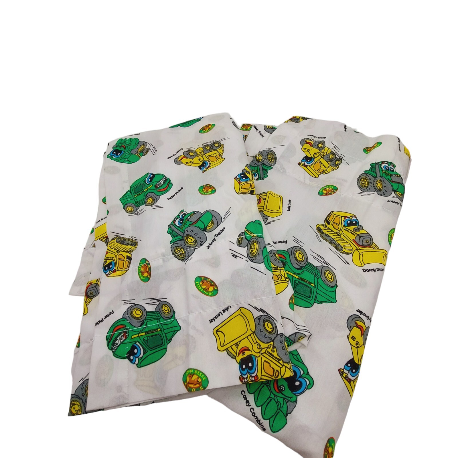 John Deere Kids Curtain Panel x2 White Green Yellow 80x63 Decor Crafts