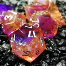 Sage's Enchanted Crystals Purple/Orange Sharp Edge Resin Dice Set | DnD RPG