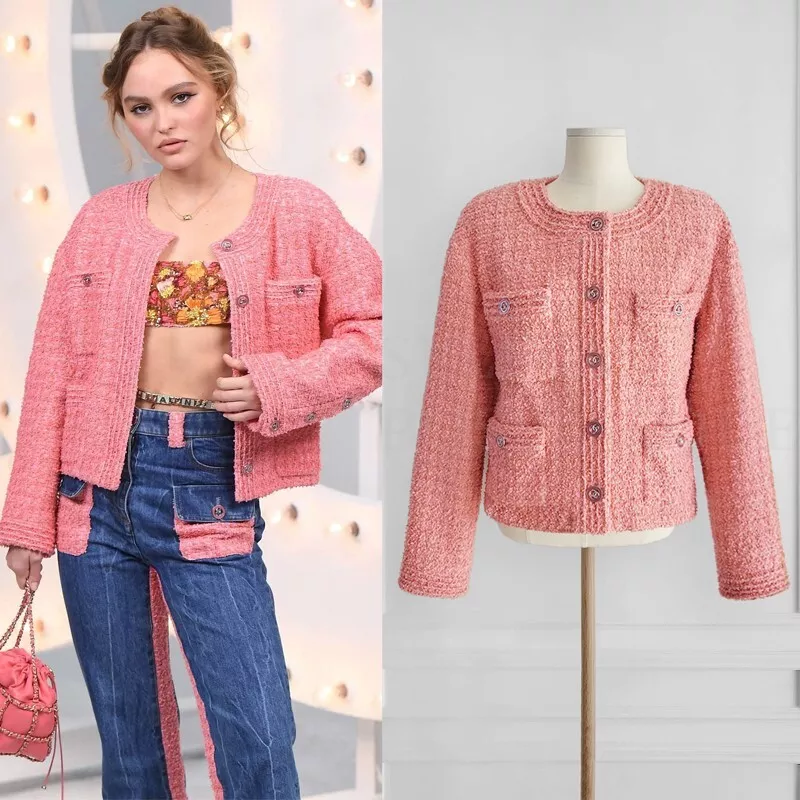 Chanel Pink, Grey And White Frayed Edge Tweed Jacket Size FR 34 (UK 6)