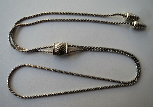Adjustable Chain Slider Lariat Necklace Silver-Tone 16-1/2" Drop - Picture 4 of 5