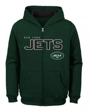 YOUTH OuterStuff New York Jets LARGE NFL Game Stated Full Zip Hooded Sweatshirt