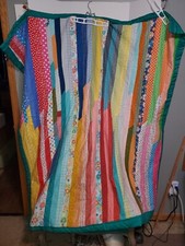Handmade RAINBOW Strip Quilt 58 x 60" vibrant colors teal backing
