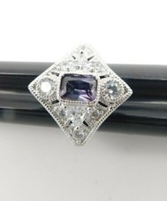 925 Sterling Silver Purple Cz w clear Cz Vintage Design Ring Size 5 R105