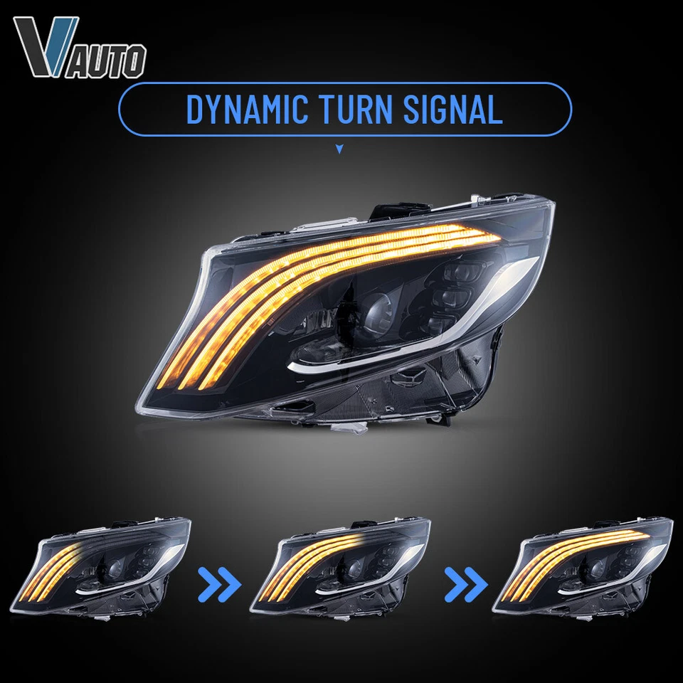 For Mercedes Benz Metris/Vito 2016-2023 LED Headlights Sequential Blue DRL A Set - Image 4 of 4