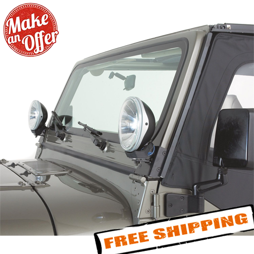 Rampage 7609 Black Windshield Hinge Light Bracket for Jeep CJ5/CJ7