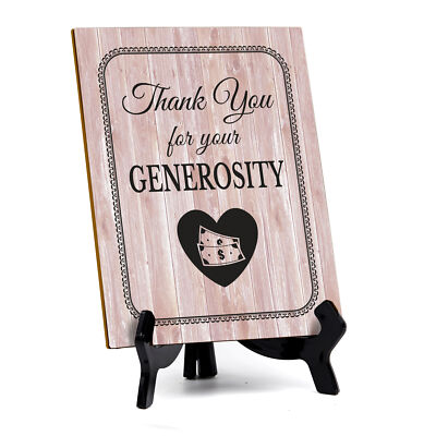 Signs ByLITA Thank You for Your Generosity Table Sign with Acrylic Stand (6x8 )
