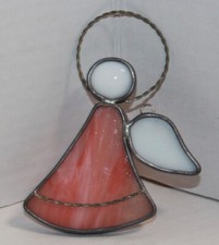 Vintage Stained Glass Suncatcher Pink Angel With Halo