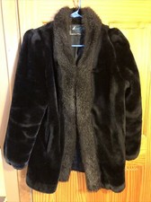 American Signature USA Vtg Faux Fur Jacket COAT Womens Size Small 11/12 Black