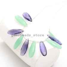 Blue Green Chalcedony Hydro Quartz Faceted Briolette 30X10 MM Beads 10 Pcs