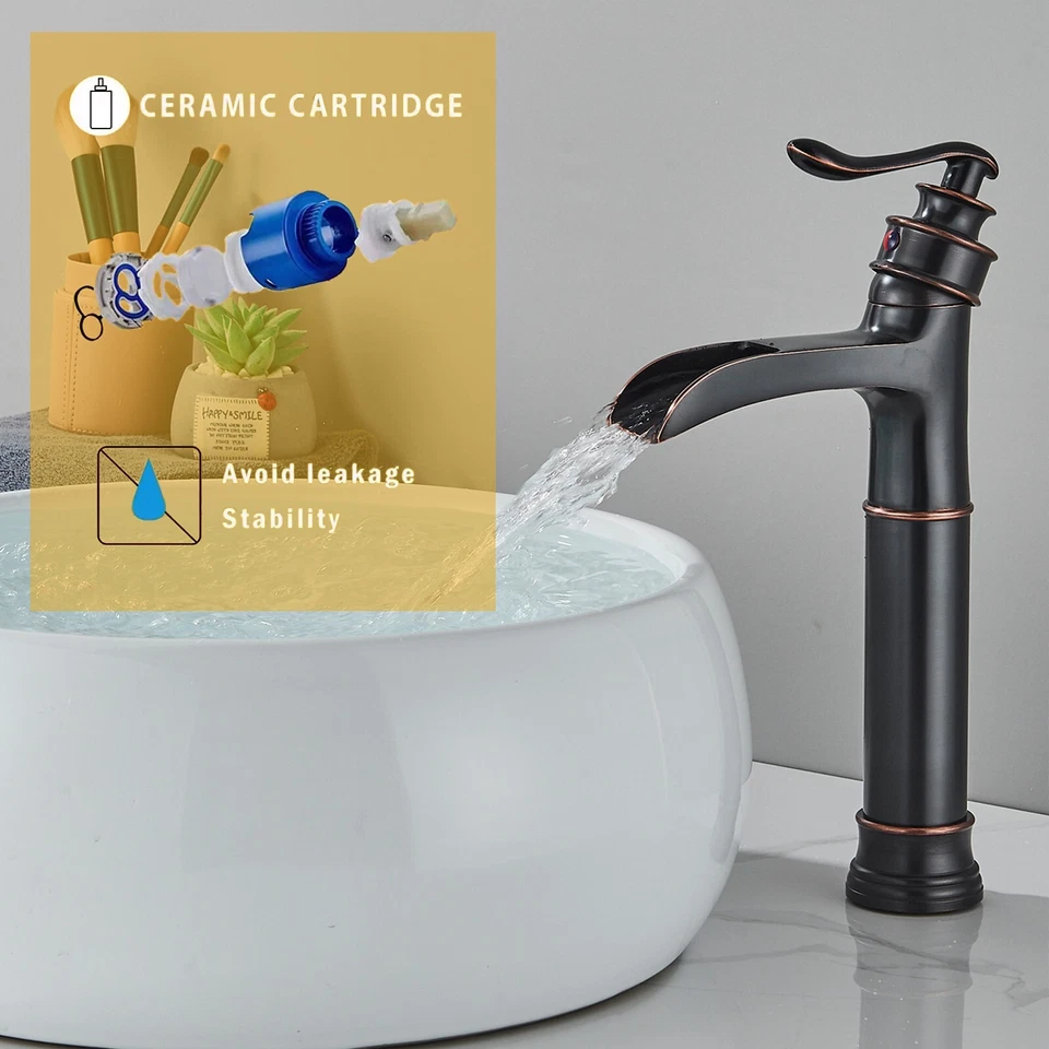 Vessel Sink Faucet Oil Rubbed Bronze Single Hole Bathroom Mixer Tap with Drain - Image 4 of 4