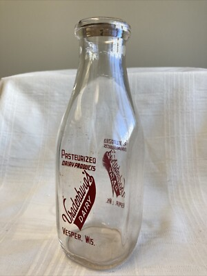 #ad #ad Vintage Quart Milk Bottle Vradenburg’s Dairy Vesper Wisconsin Cap $26.99