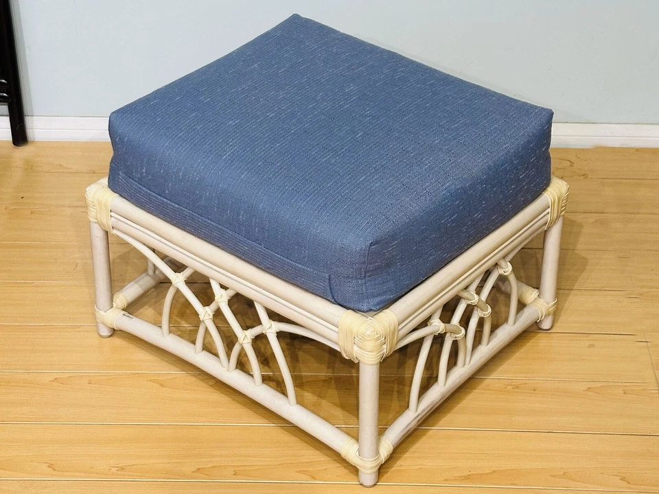 Rattan Indoor Living Room Ottoman Footstool (White Wash finish) - Image 2 of 2