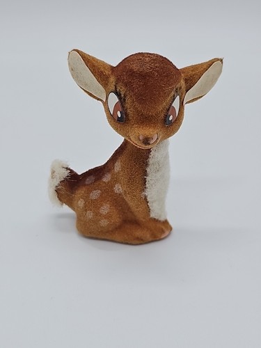 Vtg Deer Christmas Ornament Walt Disney Productions Flocked Hong Kong No Hanger