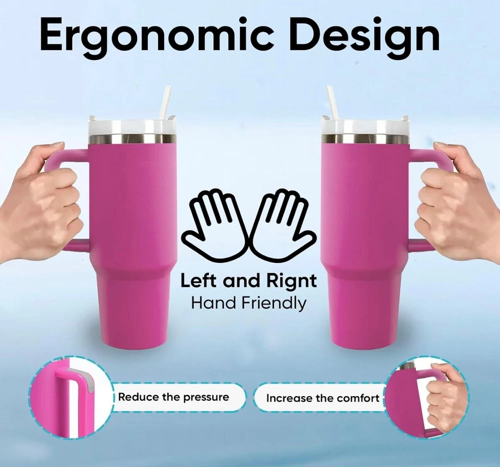 Tumbler 40oz Stainless Steel Tumbler with Lid and Straw, Double Wall Vacuum pink
