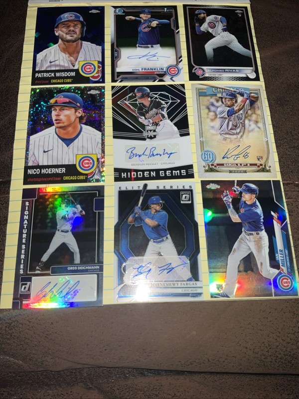 Chicago Cubs 9 Card lot = 6 Autos, 2 Platinum Seialed and 1 rc chrome serialed.