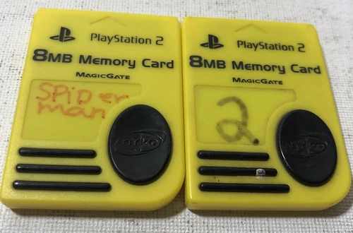 Sony Playstation 2  PS2 Nyko Yellow 8MB Memory Card MagicGate Lot of 2 Tested
