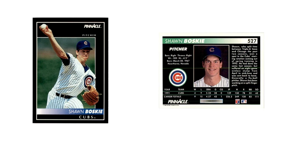1992 Pinnacle Shawn Boskie Baseball Cards #527 - Image 3 of 3