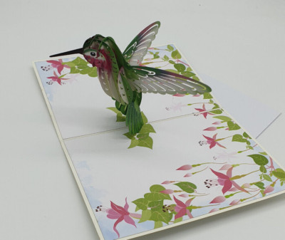 3D POP UP Geburtstagskarte Kolibri Grün Kirigami 