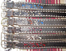 Viintage C M Co Western Buckstitch Inlaid Black Leather Belts 6 pc Size 28 NEW
