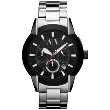 ARMANI EXCHANGE SILVER STAINLESS STEEL,BLACK CHRONOGRAPH DIAL WATCH-AX1177