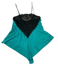 Vintage Kayser Teal Black Lace Vivana Nylon Lingerie Teddy Small Bodysuit USA